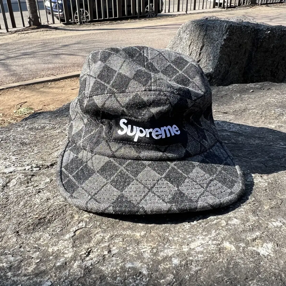 Supreme 14AW 데님 아가일 캠프캡